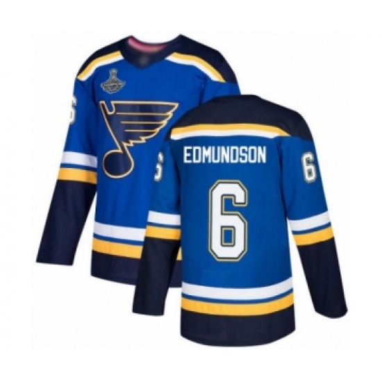 Youth St. Louis Blues #6 Joel Edmundson Authentic Royal Blue Home 2019 Stanley Cup Champions Hockey Jersey - Ujersey