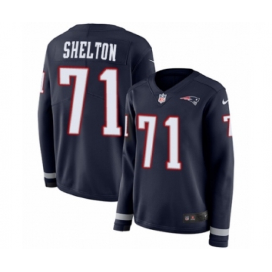 Women's Nike New England Patriots #71 Danny Shelton Limited Navy Blue Therma Long Sleeve NFL Jersey - Ujersey