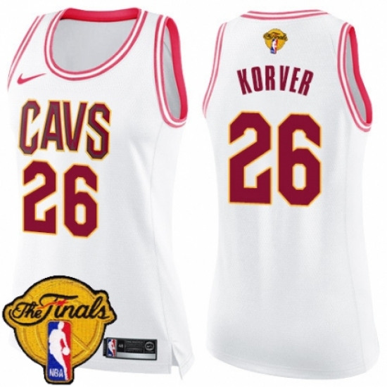 Women's Nike Cleveland Cavaliers #26 Kyle Korver Swingman White/Pink Fashion 2018 NBA Finals Bound NBA Jersey - Ujersey
