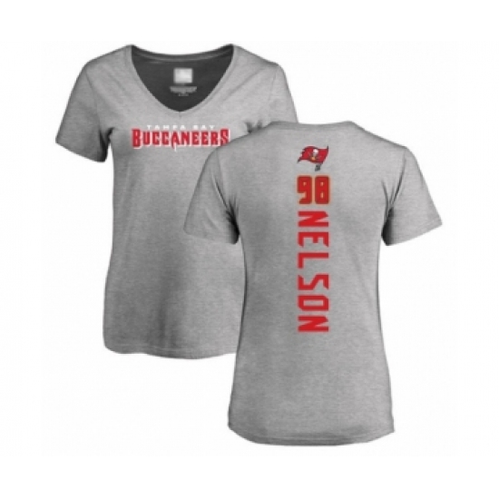 Football Women's Tampa Bay Buccaneers #98 Anthony Nelson Ash Backer T-Shirt - Ujersey