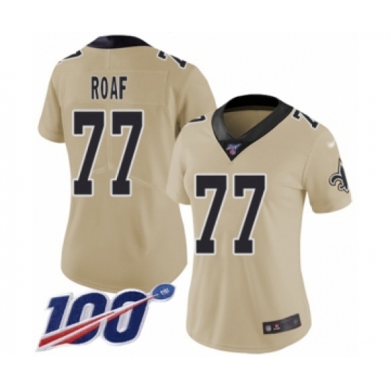 Women's New Orleans Saints #77 Willie Roaf Limited Gold Inverted Legend 100th Season Football Jersey - Ujersey