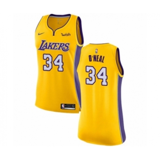 Women's Los Angeles Lakers #34 Shaquille O Neal Authentic Gold Home Basketball Jersey - Icon Edition - Ujersey