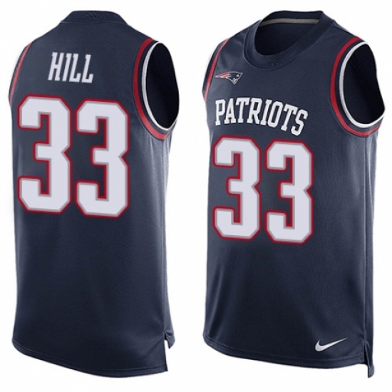 Men's Nike New England Patriots #33 Jeremy Hill Limited Navy Blue Player Name & Number Tank Top NFL Jersey - Ujersey