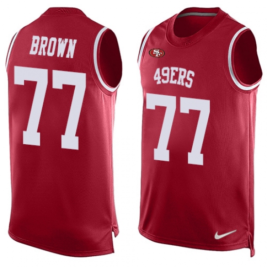 Men's Nike San Francisco 49ers #77 Trent Brown Limited Red Player Name & Number Tank Top NFL Jersey - Ujersey