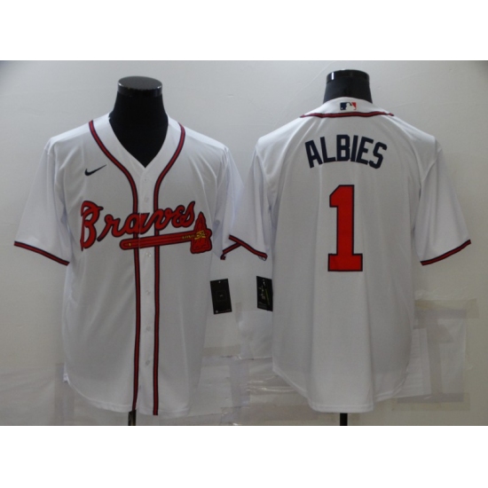 Men's Nike Atlanta Braves #1 Ozzie Albies White Game Authentic Jersey - Ujersey