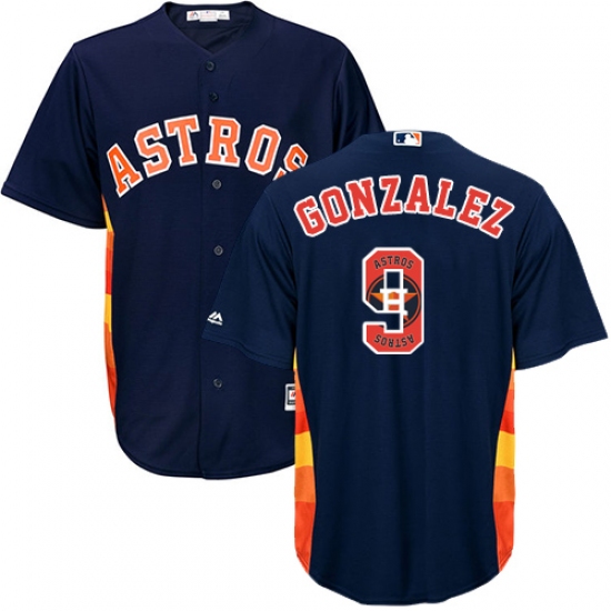 Men's Majestic Houston Astros #9 Marwin Gonzalez Authentic Navy Blue Team Logo Fashion Cool Base MLB Jersey - Ujersey