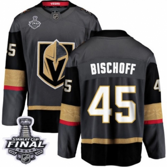 Men's Vegas Golden Knights #45 Jake Bischoff Authentic Black Home Fanatics Branded Breakaway 2018 Stanley Cup Final NHL Jersey - Ujersey