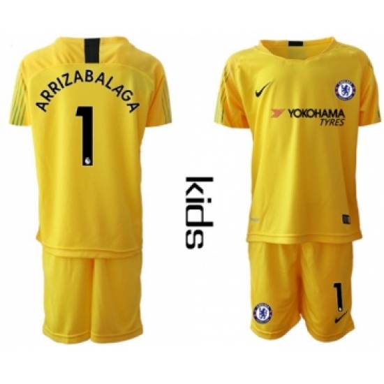 Chelsea #1 Arrizabalaga Yellow Goalkeeper Kid Soccer Club Jersey