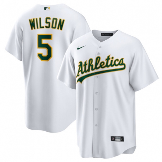 Men's Oakland Athletics #5 Jacob Wilson White Cool Base Stitched Jersey - Ujersey