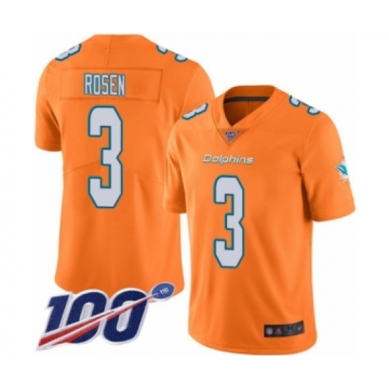 Men's Miami Dolphins #3 Josh Rosen Limited Orange Rush Vapor Untouchable 100th Season Football Jersey - Ujersey