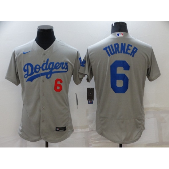 Men's Nike Los Angeles Dodgers #6 Trea Turner Gray Elite Jersey - Ujersey