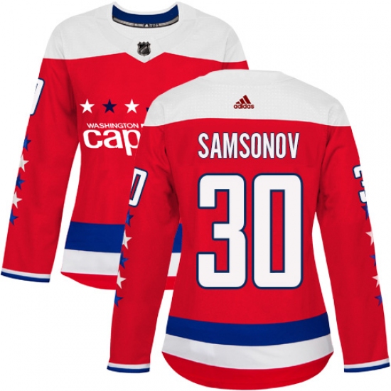 Women's Adidas Washington Capitals #30 Ilya Samsonov Authentic Red Alternate NHL Jersey - Ujersey