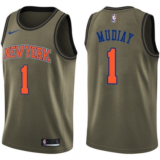 Men's Nike New York Knicks #1 Emmanuel Mudiay Swingman Green Salute to Service NBA Jersey - Ujersey