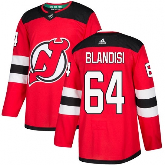 Men's Adidas New Jersey Devils #64 Joseph Blandisi Authentic Red Home NHL Jersey - Ujersey