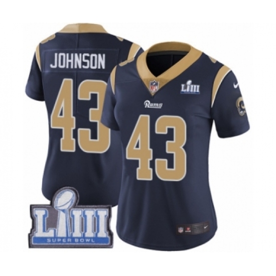 Women's Nike Los Angeles Rams #43 John Johnson Navy Blue Team Color Vapor Untouchable Limited Player Super Bowl LIII Bound NFL Jersey - Ujersey