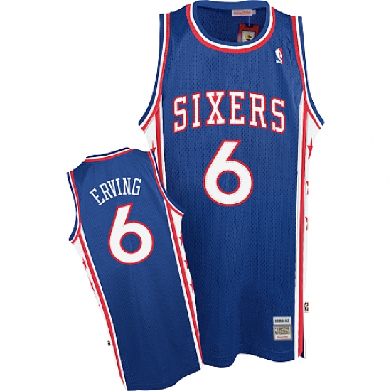 Men's Mitchell and Ness Philadelphia 76ers #6 Julius Erving Swingman Blue Throwback NBA Jersey - Ujersey