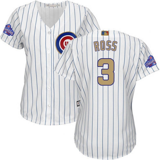 Women's Majestic Chicago Cubs #3 David Ross Authentic White 2017 Gold Program MLB Jersey - Ujersey