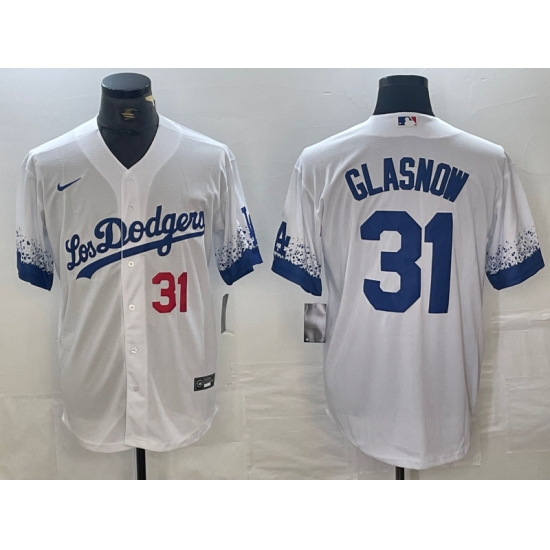 Men's Los Angeles Dodgers #31 Tyler Glasnow Number White 2021 City Connect Cool Base Stitched Jerseys - Ujersey