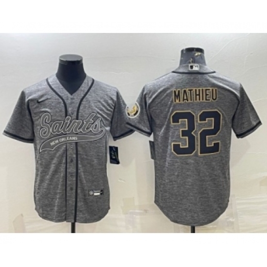 Men's New Orleans Saints #32 Tyrann Mathieu Gray With Patch Cool Base Stitched Baseball Jersey - Ujersey