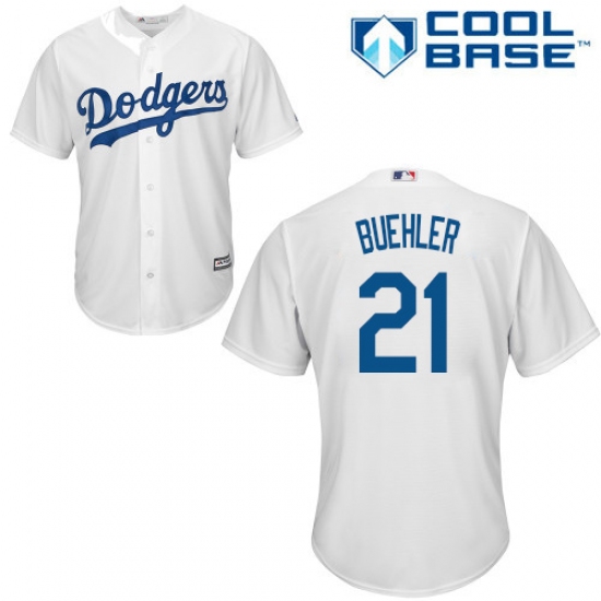 Youth Majestic Los Angeles Dodgers #21 Walker Buehler Authentic White Home Cool Base MLB Jersey - Ujersey