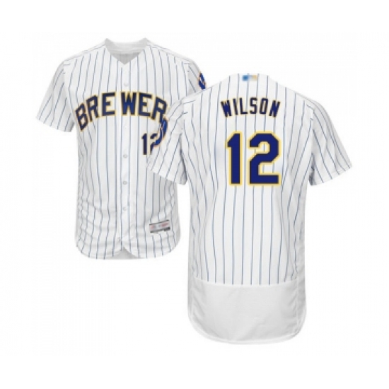 Men's Milwaukee Brewers #12 Alex Wilson White Home Flex Base Authentic Collection Baseball Jersey - Ujersey
