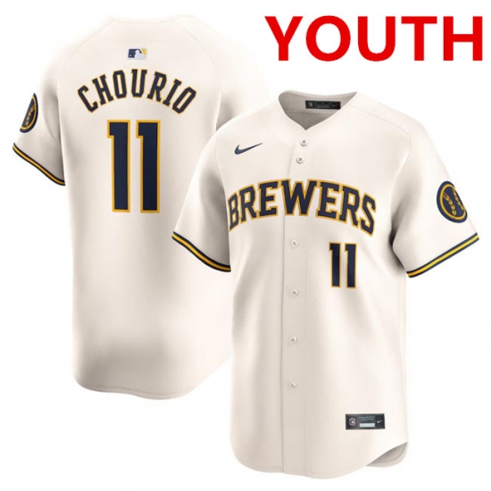 Youth Milwaukee Brewers #11 Jackson Chourio Cream 2024 Home Limited Stitched Baseball Jersey - Ujersey