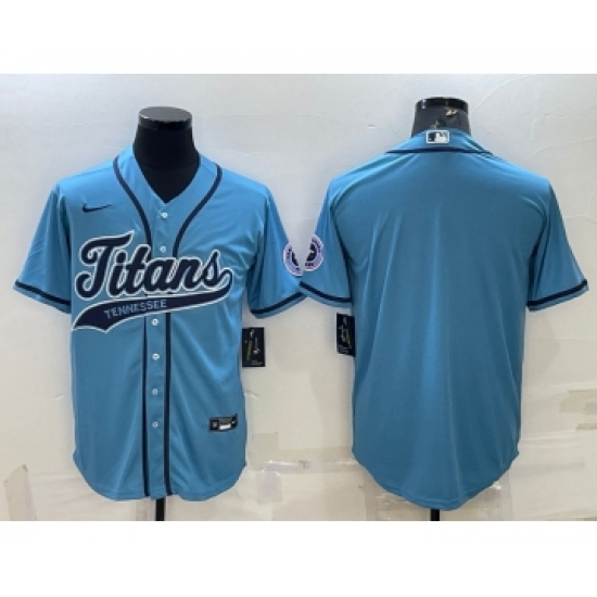 Men's Tennessee Titans Blank Blue With Patch Cool Base Stitched Baseball Jersey - Ujersey