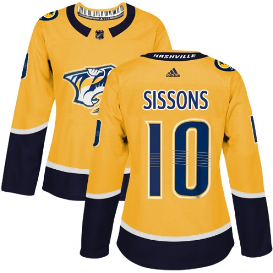 Women's Adidas Nashville Predators #10 Colton Sissons Authentic Gold Home NHL Jersey - Ujersey