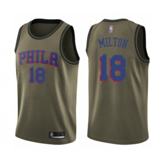 Men's Philadelphia 76ers #18 Shake Milton Swingman Green Salute to Service Basketball Jersey - Ujersey