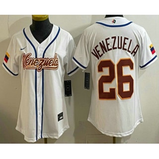Women's Venezuela #26 Venezuela White 2026 World Baseball Classic Cool Base Jersey