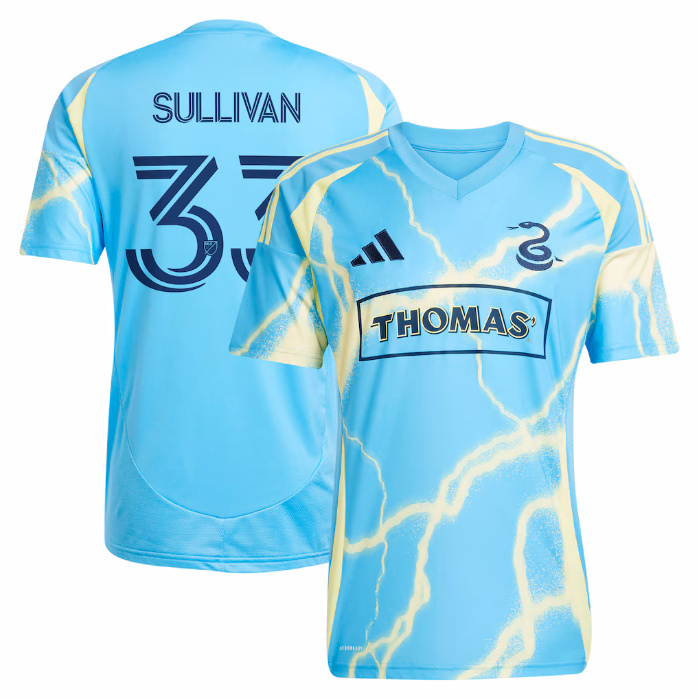 Men's Philadelphia Union Quinn Sullivan adidas Blue 2025 The Voltage Kit Replica Player Jersey - Ujersey NHL