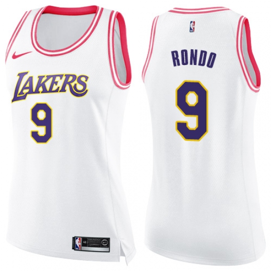 Women's Nike Los Angeles Lakers #9 Rajon Rondo Swingman White Pink Fashion NBA Jersey - Ujersey