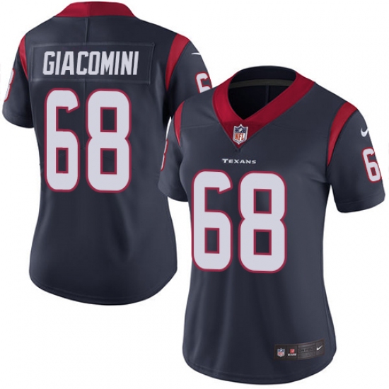 Women's Nike Houston Texans #68 Breno Giacomini Elite Navy Blue Team Color NFL Jersey - Ujersey