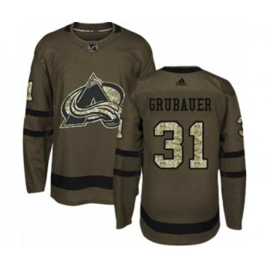 Men's Adidas Colorado Avalanche #31 Philipp Grubauer Authentic Green Salute to Service NHL Jersey - Ujersey