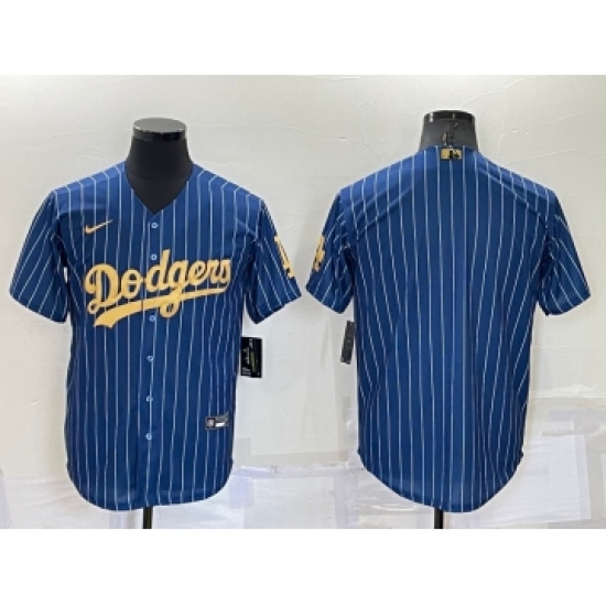 Men's Los Angeles Dodgers Blank Navy Blue Gold Pinstripe Stitched MLB Cool Base Nike Jersey - Ujersey