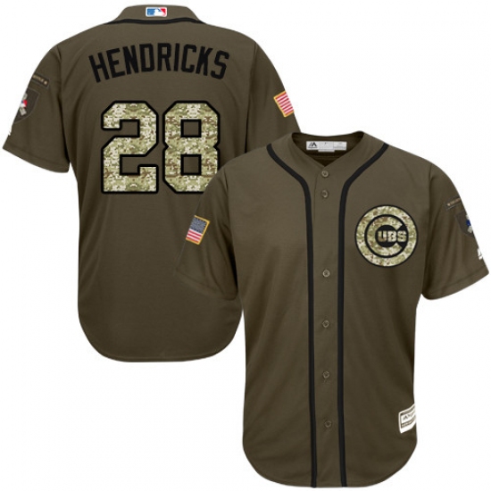 Youth Majestic Chicago Cubs #28 Kyle Hendricks Replica Green Salute to Service MLB Jersey
