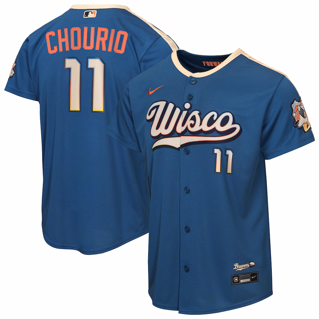 Youth Milwaukee Brewers Jackson Chourio Nike Mineral Blue 2026 City Connect Stadium Jersey - Ujersey