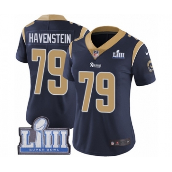 Women's Nike Los Angeles Rams #79 Rob Havenstein Navy Blue Team Color Vapor Untouchable Limited Player Super Bowl LIII Bound NFL Jersey - Ujersey