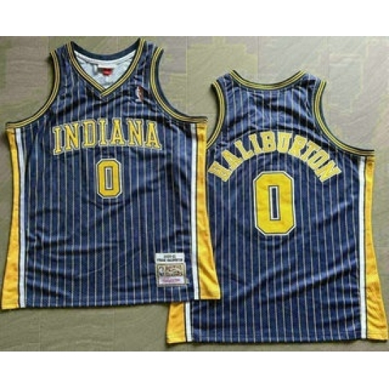 Men's Indiana Pacers #0 Tyrese Haliburton Black Stripes Hollywood Classic Throwback AU Jersey - Ujersey