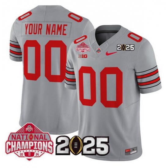 Men's Ohio State Buckeyes Active Player Custom Gray 2025 CFP Final With National Champions Patch F.U.S.E. Vapor Limited Stitched Jersey - Ujersey