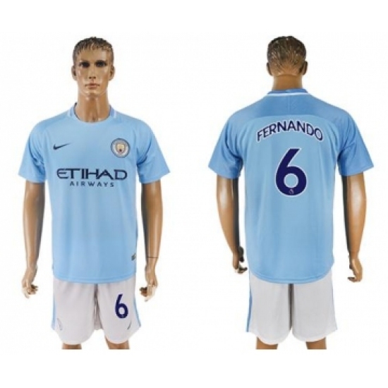 Manchester City #6 Fernando Home Soccer Club Jersey