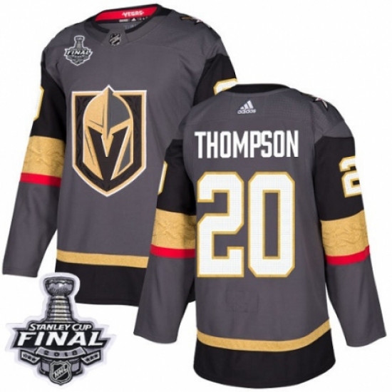 Men's Adidas Vegas Golden Knights #20 Paul Thompson Premier Gray Home 2018 Stanley Cup Final NHL Jersey - Ujersey