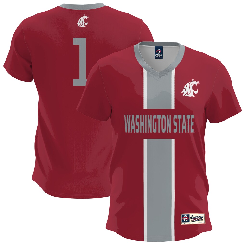 Men's GameDay Greats Crimson Washington State Cougars Lightweight Soccer Fashion Jersey - ujerseystore