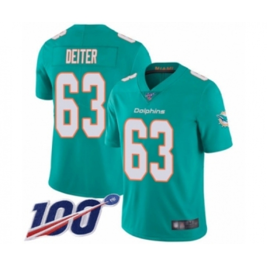 Men's Miami Dolphins #63 Michael Deiter Aqua Green Team Color Vapor Untouchable Limited Player 100th Season Football Jersey - Ujersey