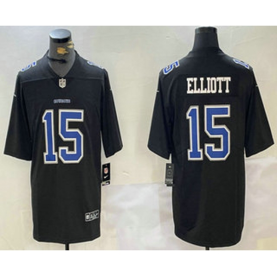 Men's Dallas Cowboys #15 Ezekiel Elliott Black Throwback Vapor Limited Stitched Jersey - Ujersey
