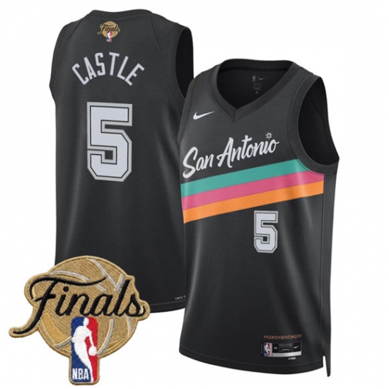 Men's San Antonio Spurs #5 Stephon Castle Black 2026 Finals City Edition Stitched Basketball Jersey