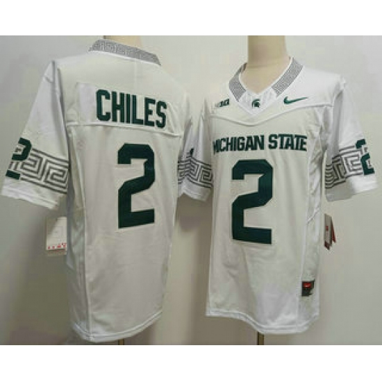 Men's Michigan State Spartans #2 Aidan Chiles White FUSE College Football Jersey - Ujersey