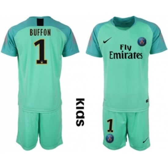 Paris Saint Germain #1 Buffon Green Goalkeeper Kid Soccer Club Jersey