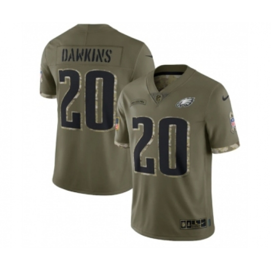 Men's Philadelphia Eagles #20 Brian Dawkins 2022 Olive Salute To Service Limited Stitched Jersey - Ujersey