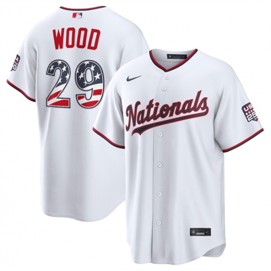 Men's Washington Nationals #29 James Wood White USA 250 Fourth of July Home Stitched Baseball Jersey - Ujersey